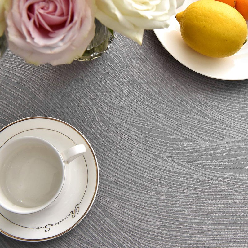 maxmill Round Jacquard Tablecloths Swirl Pattern Spillproof Wrinkle Free Heavy Weight Soft Table Cloth for Circular Table Cover of Buffet Banquet Parties Holiday Dinner Round 90 Inch Light Grey - Image 4